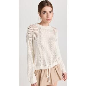 Sweaty Betty white open knit drawstring waist sweater